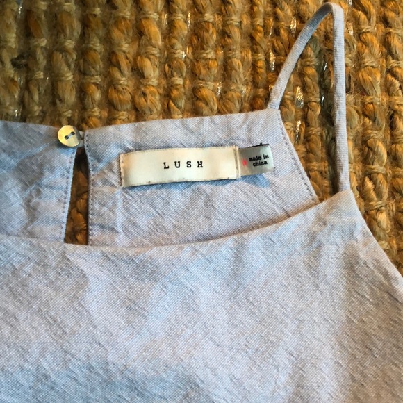 Lush Light Blue Oxford Cotton Peplum Top - Picture 2 of 3